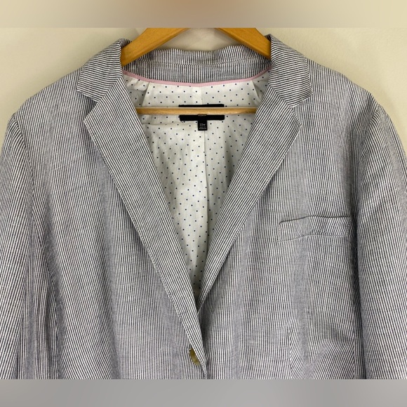 Talbots Blazer Women's 22W White Blue Striped Seersucker Linen Cotton Jacket - Picture 3 of 9